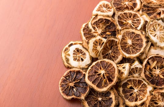Heap of dried lime slices closeup