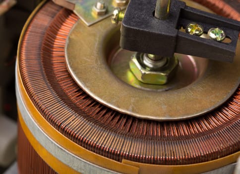 Closeup of copper inductor in electrical transformer