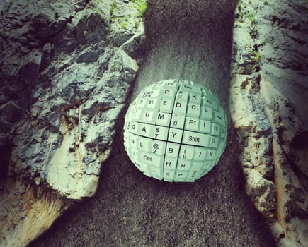 Keyboard in the form of a ball over abstract background
