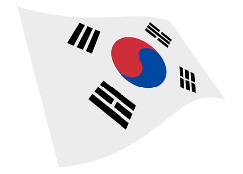 A South Korea waving flag graphic isolated on white with clipping path.