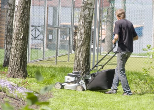 Lawnmower man at work