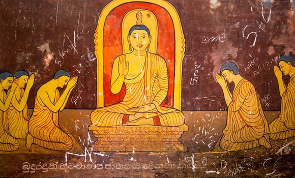 Sri Lanka, in old buddha temple, tourism attractions. Ceylon, Unesco heritage. Asia culture, bubbhism religion