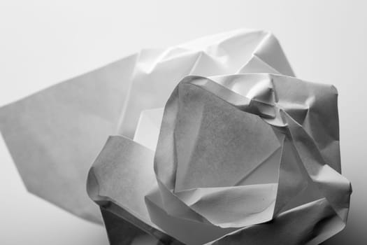 Crumpled paper in B-W. Macro view