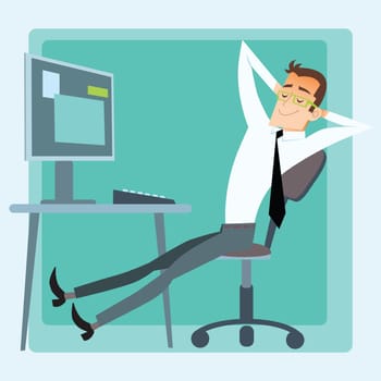 Male worker in the office takes a break from working at the computer. Break