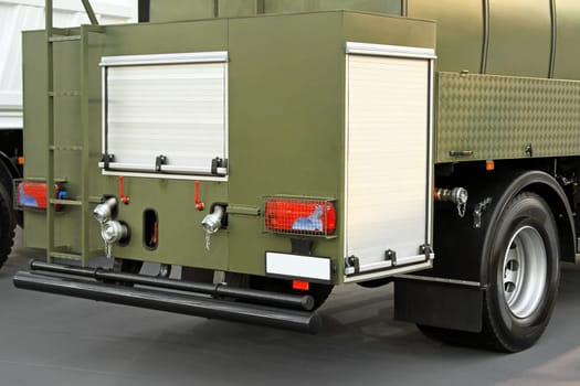 Storage box at rear end of truck