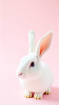Cute white rabbit on isolated pink background. High quality photo