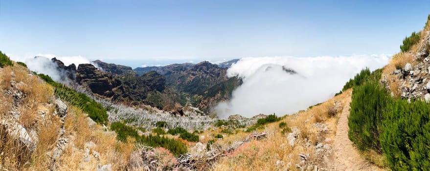 Panoramic view of mountains and clouds, Madeira
