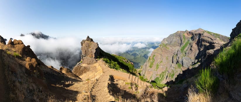 Beautiful mountains with stairs landscape, Portugal, Madeira