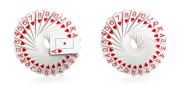Full decks of cards on white background