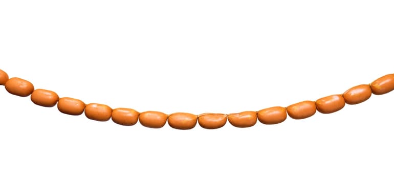 Sausages rope isolated over white background