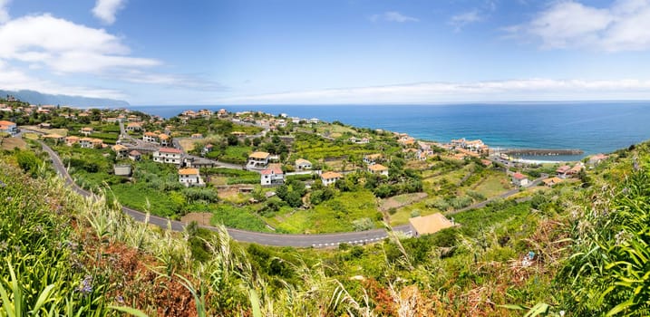 Up view of a little town on the seaside