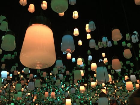 The performance art lamp in a room filled with mirrors.
