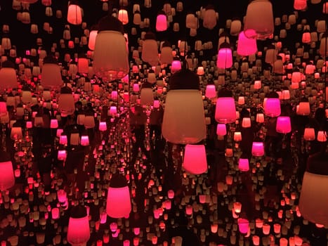 The performance art lamp in a room filled with mirrors.