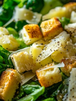 Caesar salad. Croutons, cheese, and lettuce. A delicious meal.