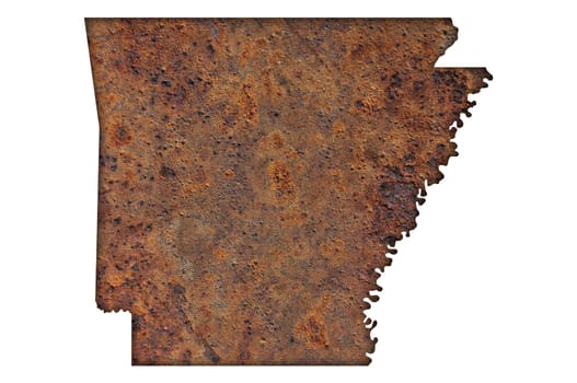Map of Arkansas on rusty metal