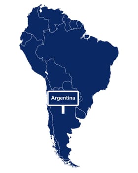 Argentinien mit Südamerikakarte und Straßenschild