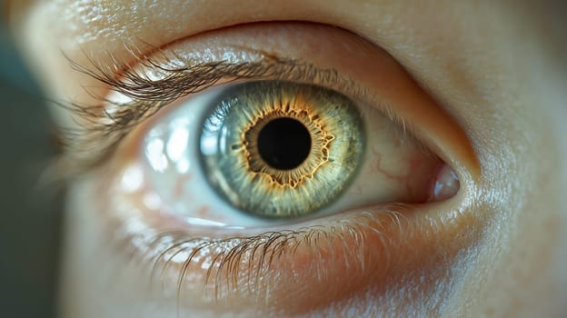 Close-up of a person's eye. The intricate details of the iris and eyelashes are visible. The image highlights the complexity of human anatomy.