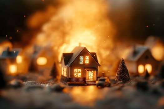 scene of miniature houses on fire