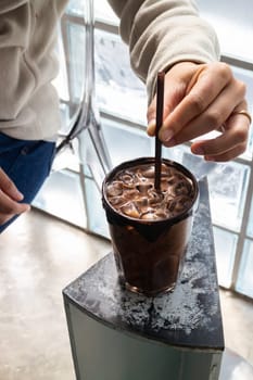 Homemade iced chocolate decorated with chocolate sauce, stock photo