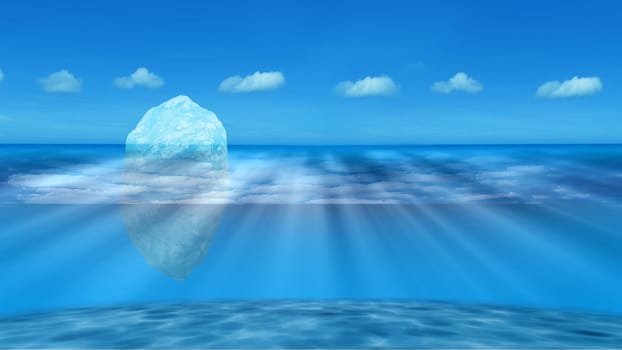The 3d rendering of big ice stone on the sea