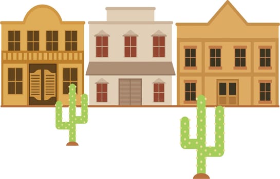 wild old west city wooden america illustration cactus