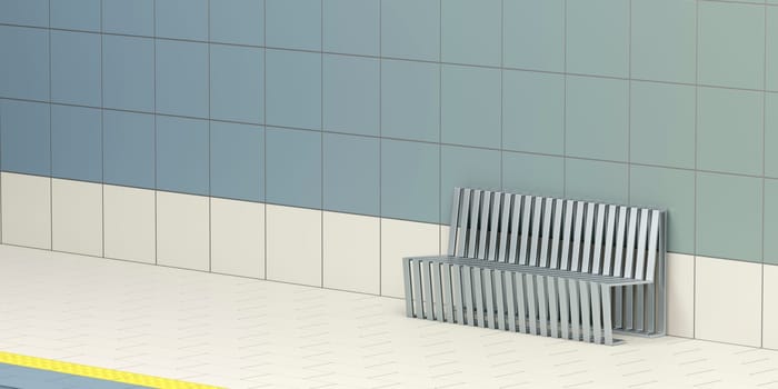Empty waiting bench at the subway or railway station