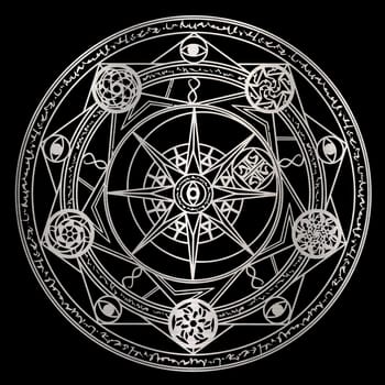 magic circle occultism power holy geometric silver metallic illustration mystery