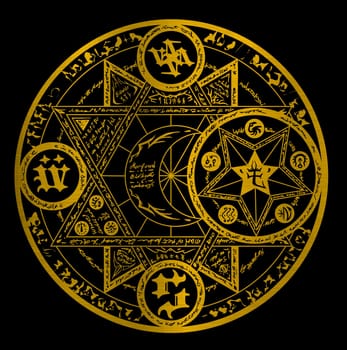 magic circle occultism power holy geometric golden metallic illustration spell