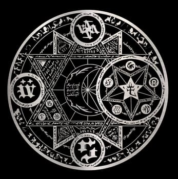 magic circle occultism power holy geometric silver metallic illustration spell