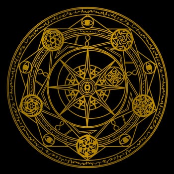 magic circle occultism power holy geometric golden metallic illustration mystery
