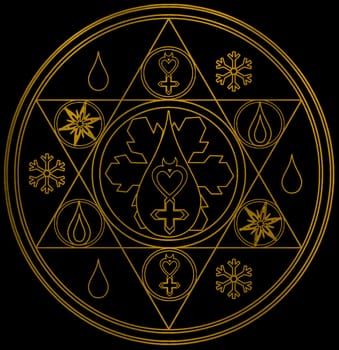 magic circle occultism power holy geometric golden metallic illustration