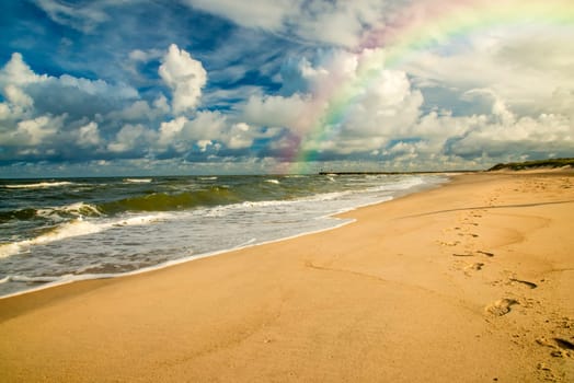 lonesome beach of the Baltic Sea with human track