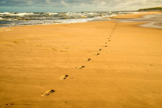lonesome beach of the Baltic Sea with human track