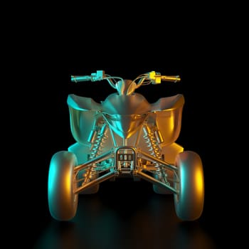 3d render image of a gold colored off-road quad. nobody around, black background. luxury and motor sport concept.