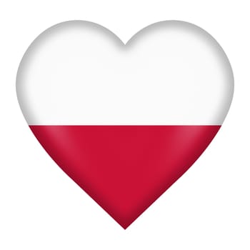 A Poland flag heart button isolated on white with clipping path