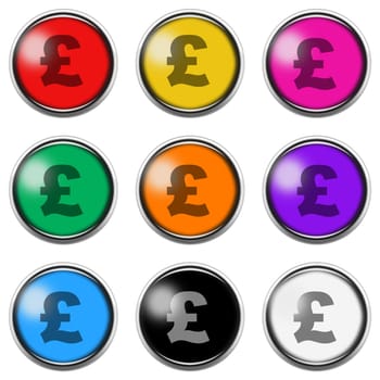 A Pound £ sign button icon set isolated on white with clipping path