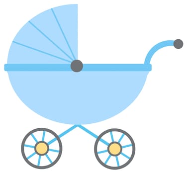 baby carriage pram newborn vinatge illustration boy blue