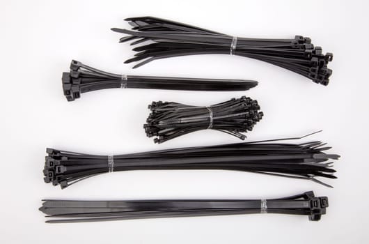 Heap black Cable Ties on white background