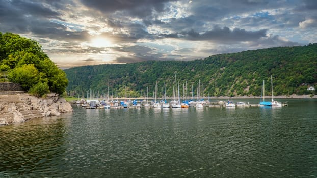 Marina on Edersee in North Hesse in Germany with Boats