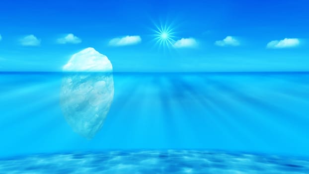 The 3d rendering of big ice stone on the sea