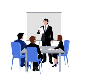 strategy teamwork table discussing computer group meeting illustration office