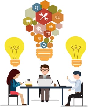 idea strategy team table discussing office group meeting illustration