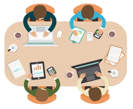 strategy team table discussing office group meeting illustration