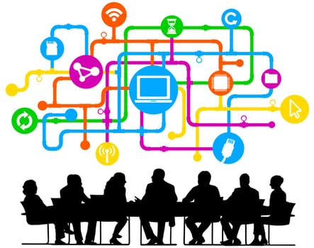 strategy teamwork table discussing office group meeting digital media illustration