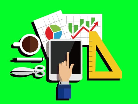 profit goals strategy tablet hand work illustrationprofit goals strategy tablet hand work illustration