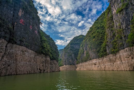 Deep vertical canyon walls of the Shennong Xi Stream, Yangtze River tributary, China