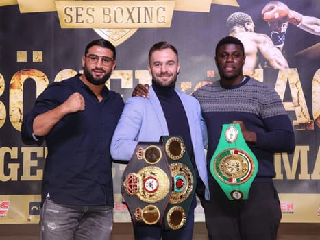 German heavyweight boxer Agit Kabayel WBA, IBO boxing world champion light heavyweight Dominic Bösel, WBC junior world champion Peter Kadiru all SES boxing