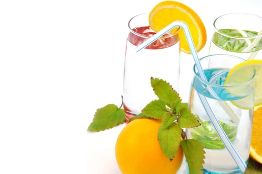Summer refreshing drinks, with orange, lemon, mint