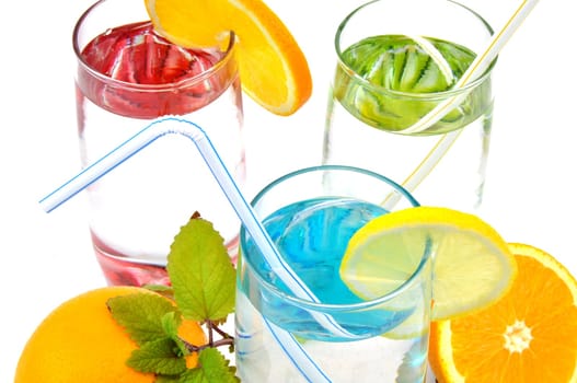Summer refreshing drinks, with orange, lemon, mint