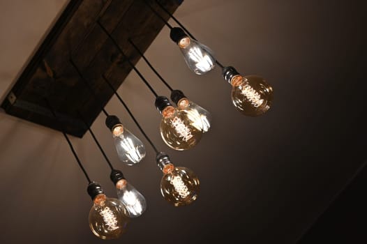 Beautiful retro luxury interior bulb lighting lamp decor glowing in dark.